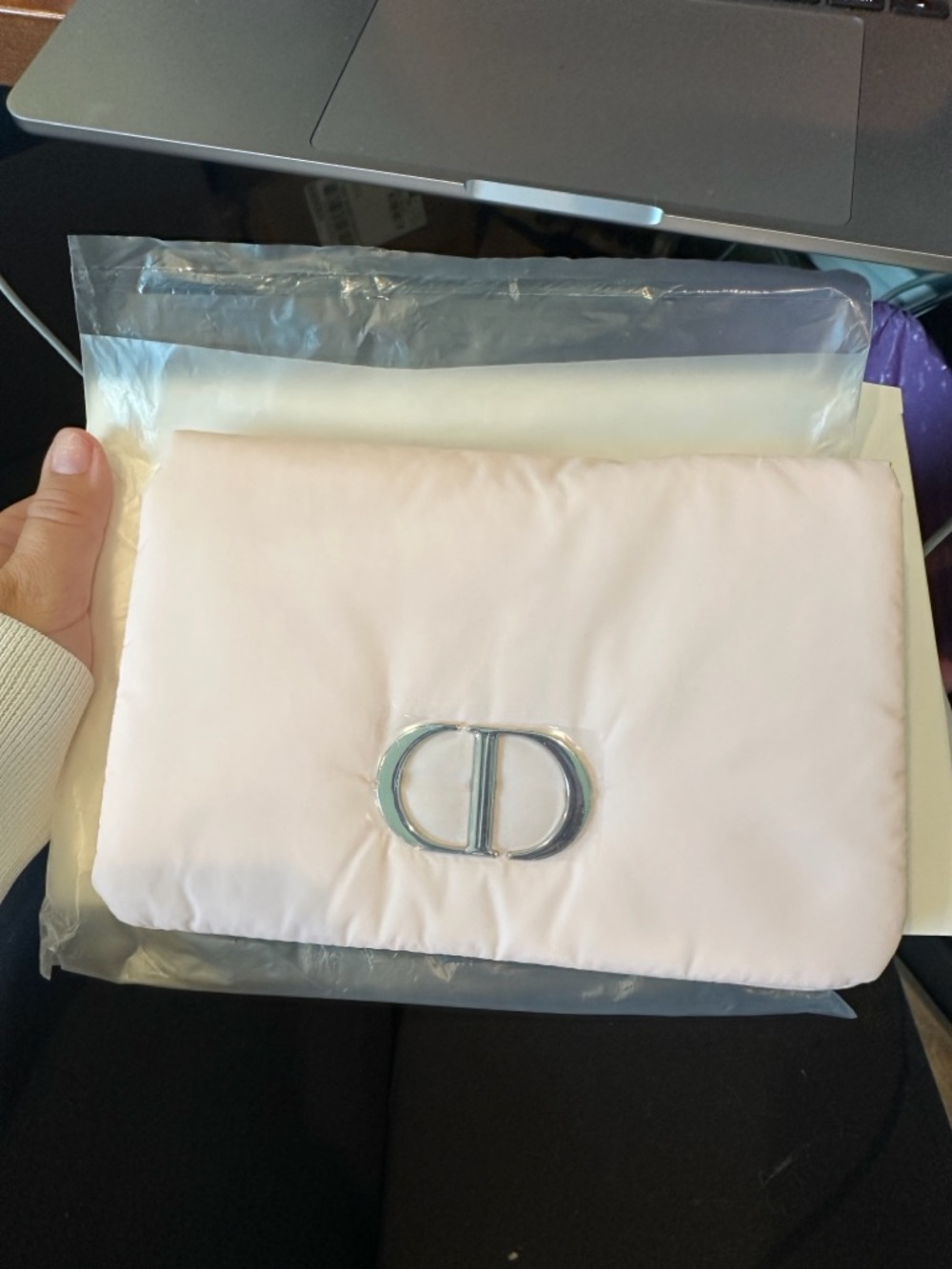 Elegant Light Pink Clutch with Silver Logo